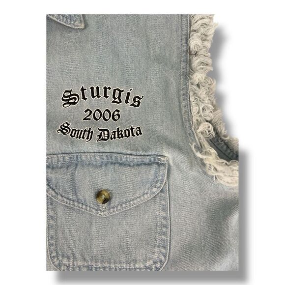 Sturgis 2006 J Fashion Denim Sleeveless Motorcycle Bike Week Button Front Top Si - Picture 4 of 6